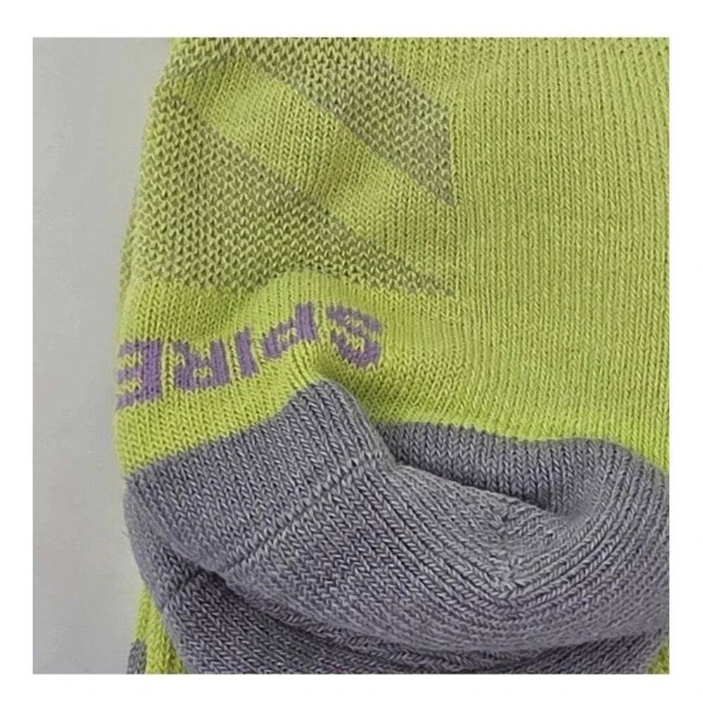 New! SpireSnug Crew Targeted Cushion Coolmax Hiking Socks Neon Yellow Gray Large
